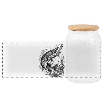 Pike on a softbait | Classic Collection - Panoramic Cookie Jar with Wooden Lid - white - Front
