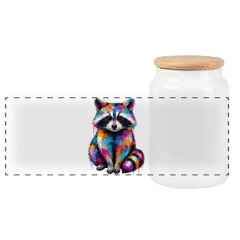 Colorful raccoon with splashes of paint - Panoramic Cookie Jar with Wooden Lid - white - Front