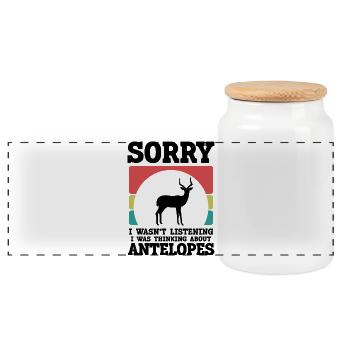 Antelope Humor Saying Vintage Safari - Panoramic Cookie Jar with Wooden Lid - white - Front