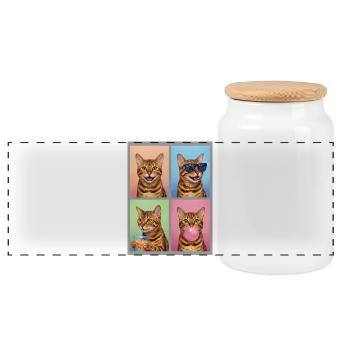 Chats Bengal Cat - Boîte à biscuits avec couvercle en bois - blanc - Devant