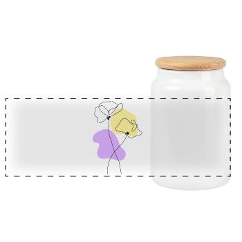 Lineart Poppies Pastel - Panoramic Cookie Jar with Wooden Lid - white - Front