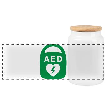 AED Heart Emergency Medical Icon - Panoramic Cookie Jar with Wooden Lid - white - Front
