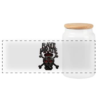 Rave Pirate Skull - Panoramic Cookie Jar with Wooden Lid - white - Front