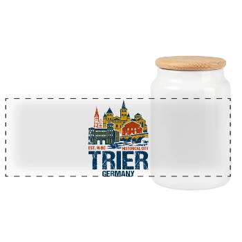 Historical Trier Germany City Skyline Novelty - Panoramic Cookie Jar with Wooden Lid - white - Front
