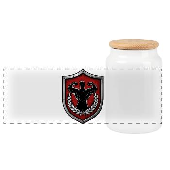 Power Shield Muscle Power Emblem - Panoramic Cookie Jar with Wooden Lid - white - Front