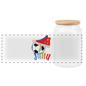 ABC-Schützen mit Fußball-Liebe - Panorama Keksdose mit Holzdeckel - Weiß - Vorne