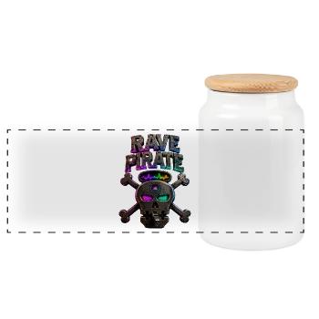Rave Pirate Neon Skull - Panoramic Cookie Jar with Wooden Lid - white - Front