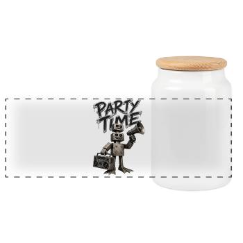 Robot Party Time - Panoramic Cookie Jar with Wooden Lid - white - Front