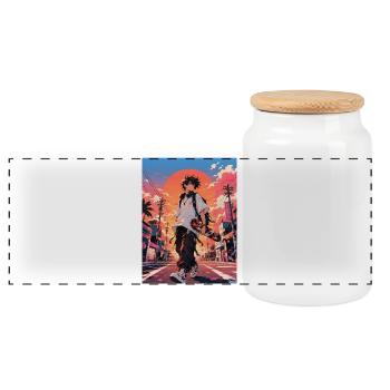 Skaters in the glowing sunset - Panoramic Cookie Jar with Wooden Lid - white - Front