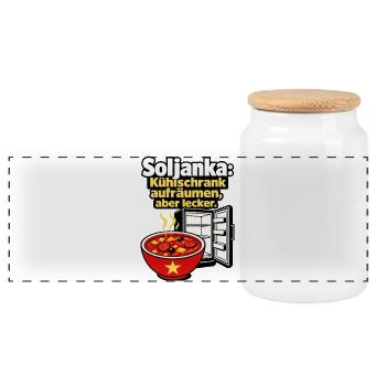Soljanka DDR Nostalgie Kuehlschrank aufraeumen Wit - Panoramic Cookie Jar with Wooden Lid - white - Front