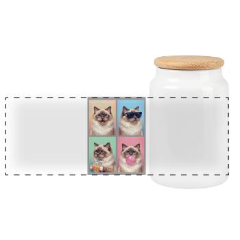Cats Sacred Birman Cat - Panoramic Cookie Jar with Wooden Lid - white - Front