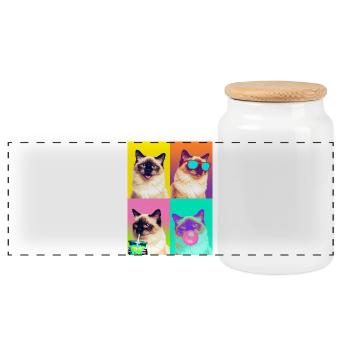 Cats Sacred Birman Cat - Panoramic Cookie Jar with Wooden Lid - white - Front