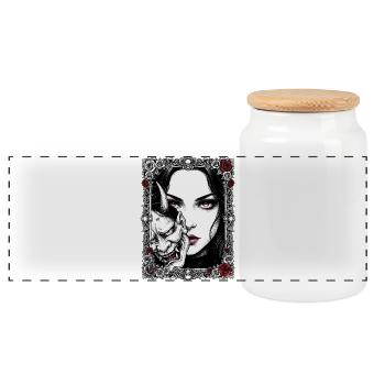Gothic Mask Portrait - Panoramic Cookie Jar with Wooden Lid - white - Front
