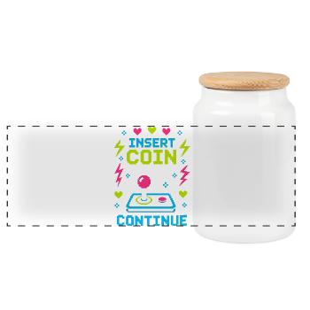 Insert Coin To Continue Retro Gaming - Panoramic Cookie Jar with Wooden Lid - white - Front