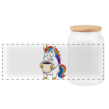 Funny Unicorn Coffee Overload - Panoramic Cookie Jar with Wooden Lid - white - Front
