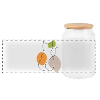 Lineart cat with pastel shapes - Panoramic Cookie Jar with Wooden Lid - white - Front