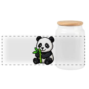 Pixel Panda with Bamboo - Panoramic Cookie Jar with Wooden Lid - white - Front