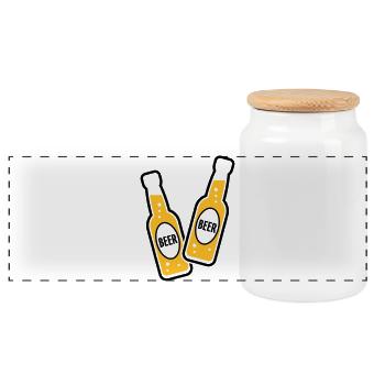 2 Toasting Beer Bottles (Beery / POS 2C) - Panoramic Cookie Jar with Wooden Lid - white - Front
