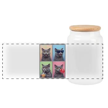 Cats British Shorthair Cat - Panoramic Cookie Jar with Wooden Lid - white - Front