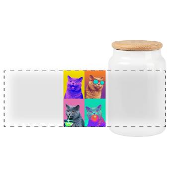 Cats British Shorthair Cat - Panoramic Cookie Jar with Wooden Lid - white - Front