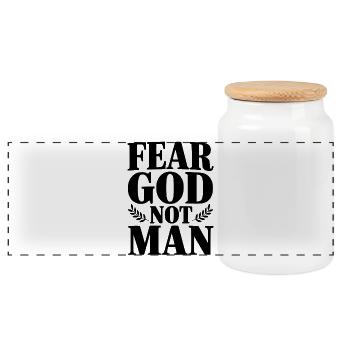 Fear God Not Man - Panoramic Cookie Jar with Wooden Lid - white - Front