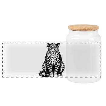 Leopard sitting - Panoramic Cookie Jar with Wooden Lid - white - Front