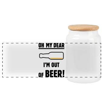 Oh My Dear – I’m Out Of Beer! (Ale Lager / POS 2C) - Panoramic Cookie Jar with Wooden Lid - white - Front