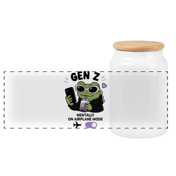 Grenouille de la génération Z avec une esthétique de mème drôle à la Boba Kawaii - Boîte à biscuits avec couvercle en bois - blanc - Devant