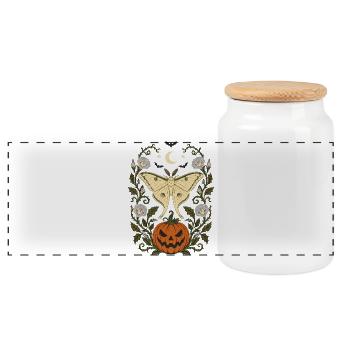 Halloween Luna Moth & Jack O' Lantern - Panoramic Cookie Jar with Wooden Lid - white - Front