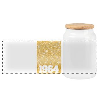 1964 - Panoramic Cookie Jar with Wooden Lid - white - Front