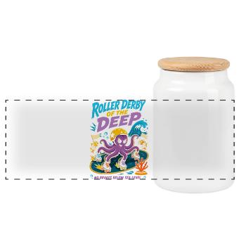 Roller Derby of the Deep Sea - Panoramic Cookie Jar with Wooden Lid - white - Front