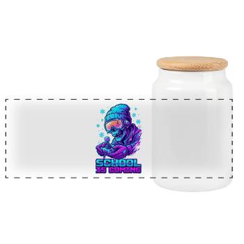 School Is Coming Neon Zombie Gamer Winter Beanie - Panoramic Cookie Jar with Wooden Lid - white - Front
