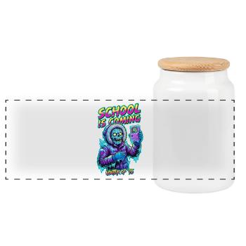 School Is Coming Winter 95 Handheld Gamer Zombie - Panoramic Cookie Jar with Wooden Lid - white - Front