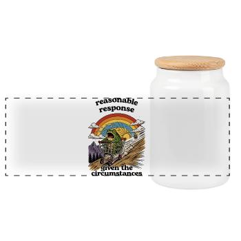 Frog in shopping cart under rainbow - Panoramic Cookie Jar with Wooden Lid - white - Front