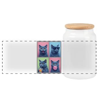 Cats Carthusian Cat - Panoramic Cookie Jar with Wooden Lid - white - Front