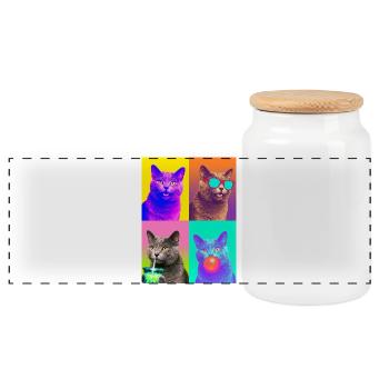 Cats Carthusian Cat - Panoramic Cookie Jar with Wooden Lid - white - Front