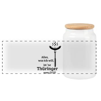 Eine Thüringer vom Grill! (Bratwurst Grillen / B) - Panorama Keksdose mit Holzdeckel - Weiß - Vorne