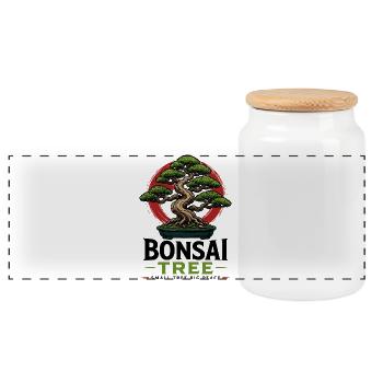 Japanese Bonsai Tree Plant Bonsai - Panoramic Cookie Jar with Wooden Lid - white - Front