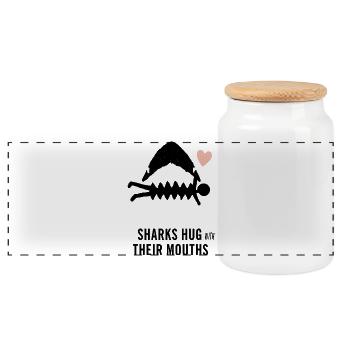 Les requins se serrent dans leurs bras avec leur bouche - Boîte à biscuits avec couvercle en bois - blanc - Devant