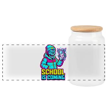 School Is Coming Icy Handheld Console Zombie - Panoramic Cookie Jar with Wooden Lid - white - Front