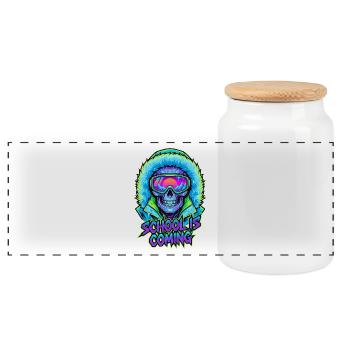 L’école arrive, Cyber Skull Skull Fur Hood - Boîte à biscuits avec couvercle en bois - blanc - Devant