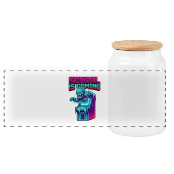 School Is Coming Pixel Zombie Arcade Cabinet - Panoramic Cookie Jar with Wooden Lid - white - Front