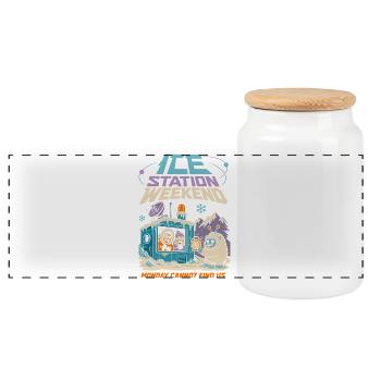 Eisstation Wochenende Winter Humor - Panoramic Cookie Jar with Wooden Lid - white - Front