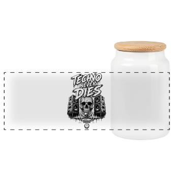Techno ne meurt jamais Crâne et enceintes - Boîte à biscuits avec couvercle en bois - blanc - Devant