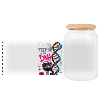 Techno Is My DNA Neon Rainbow Helix - Panoramic Cookie Jar with Wooden Lid - white - Front