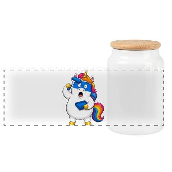 Clumsy Unicorn Paint Roller Fail - Panoramic Cookie Jar with Wooden Lid - white - Front