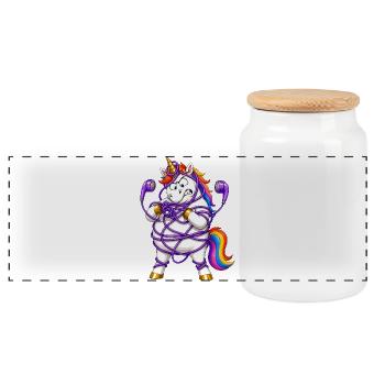 Unicorn Tangled In Earbuds - Panoramic Cookie Jar with Wooden Lid - white - Front