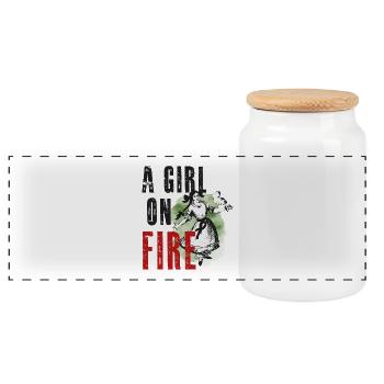 Paulinchen - A Girl On Fire - - Panoramic Cookie Jar with Wooden Lid - white - Front