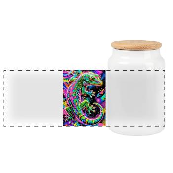 Gecko - Panoramic Cookie Jar with Wooden Lid - white - Front