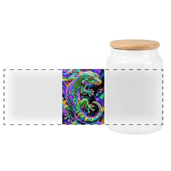 Gecko - Panoramic Cookie Jar with Wooden Lid - white - Front